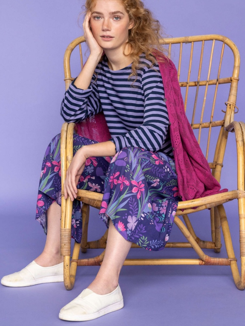 Gudrun Sjoden Iris Woven Organic Cotton Floral Culotte Pants Medium Purple
